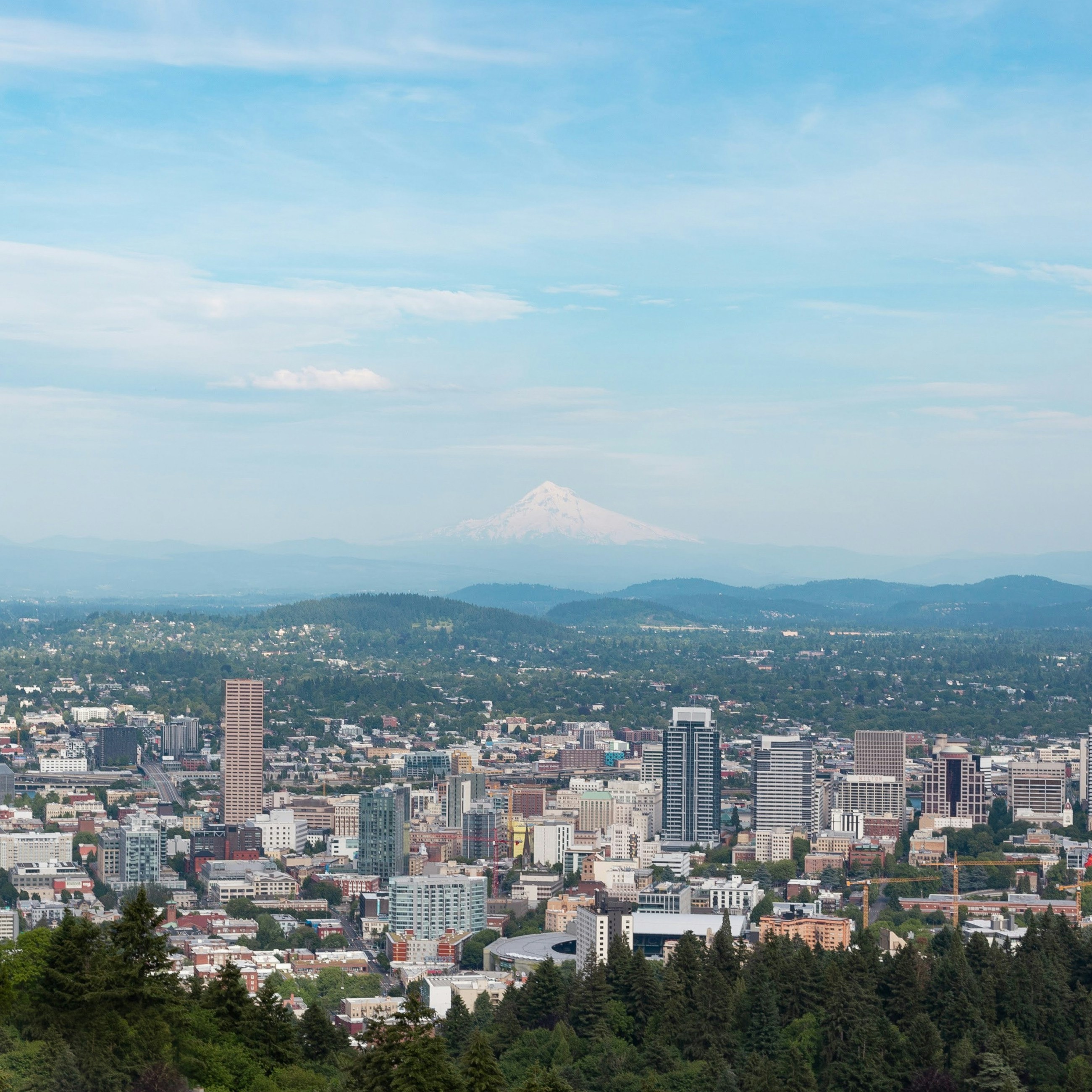 Portland city skyline with Mount Hood in the background