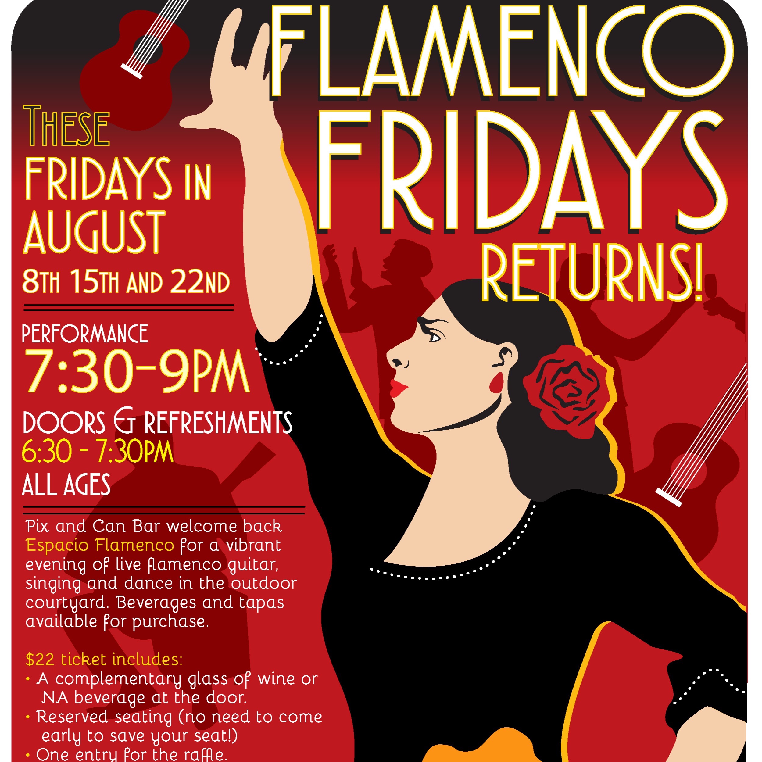 event poster with drawing of a person dancing flamenco
