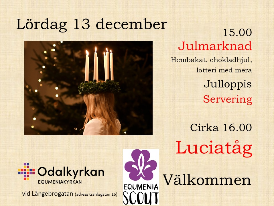 Välkommen på julmarknad och Luciatåg lördag 13 december klockan 15