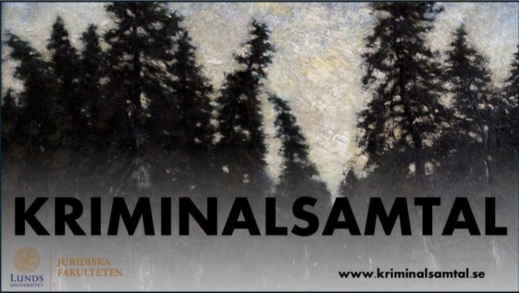 Ordet Kriminalsamtal på en bakgrund med granskog