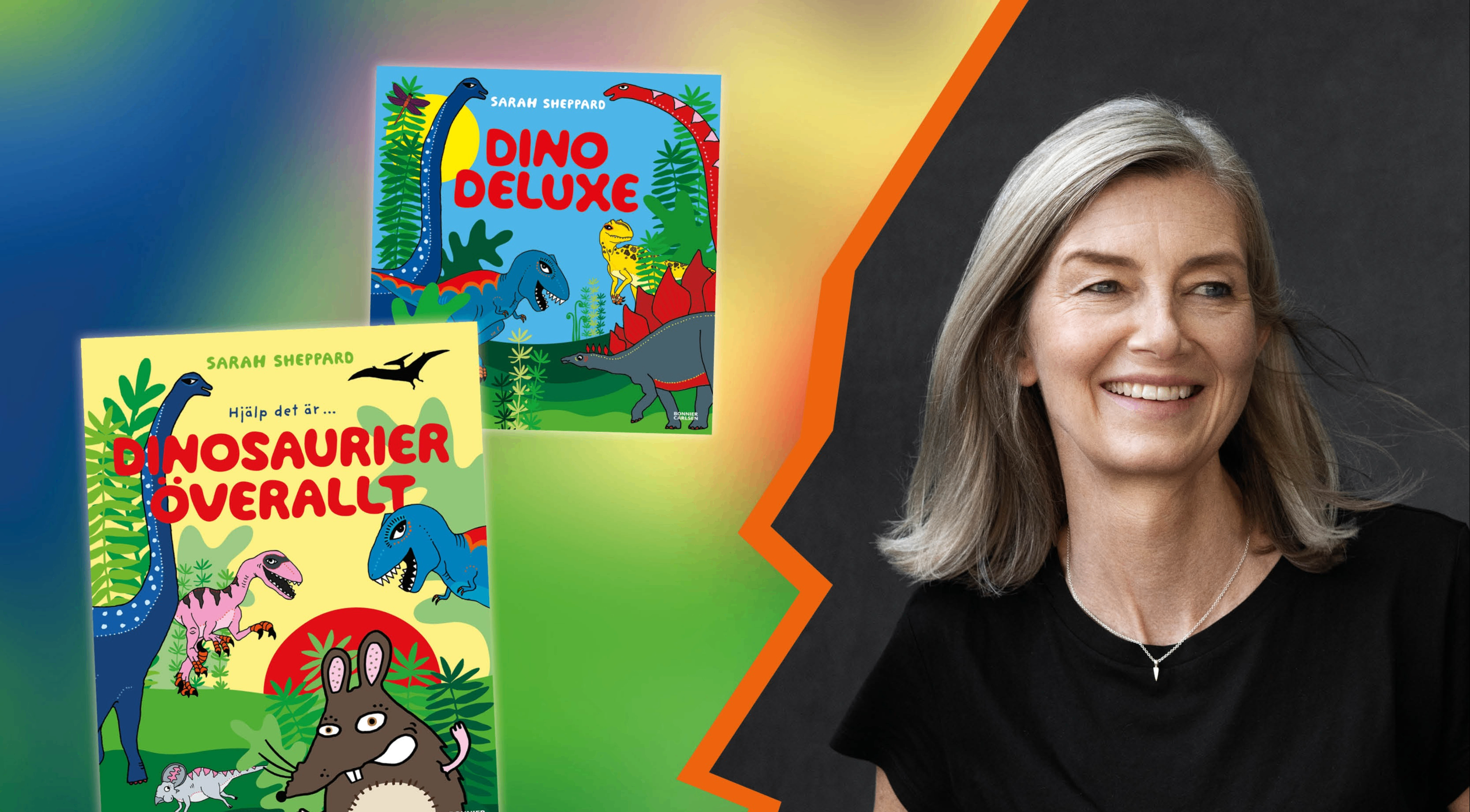 Författare Sarah Sheppard och bokomslag till två av hennes böcker.