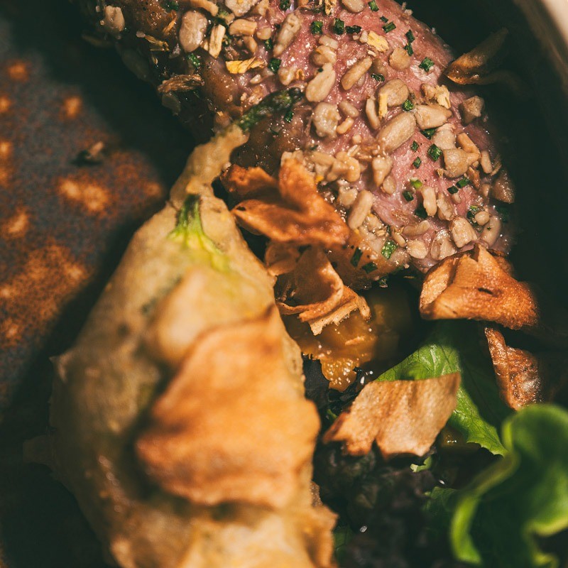 Roaste duck and winter squash dish.