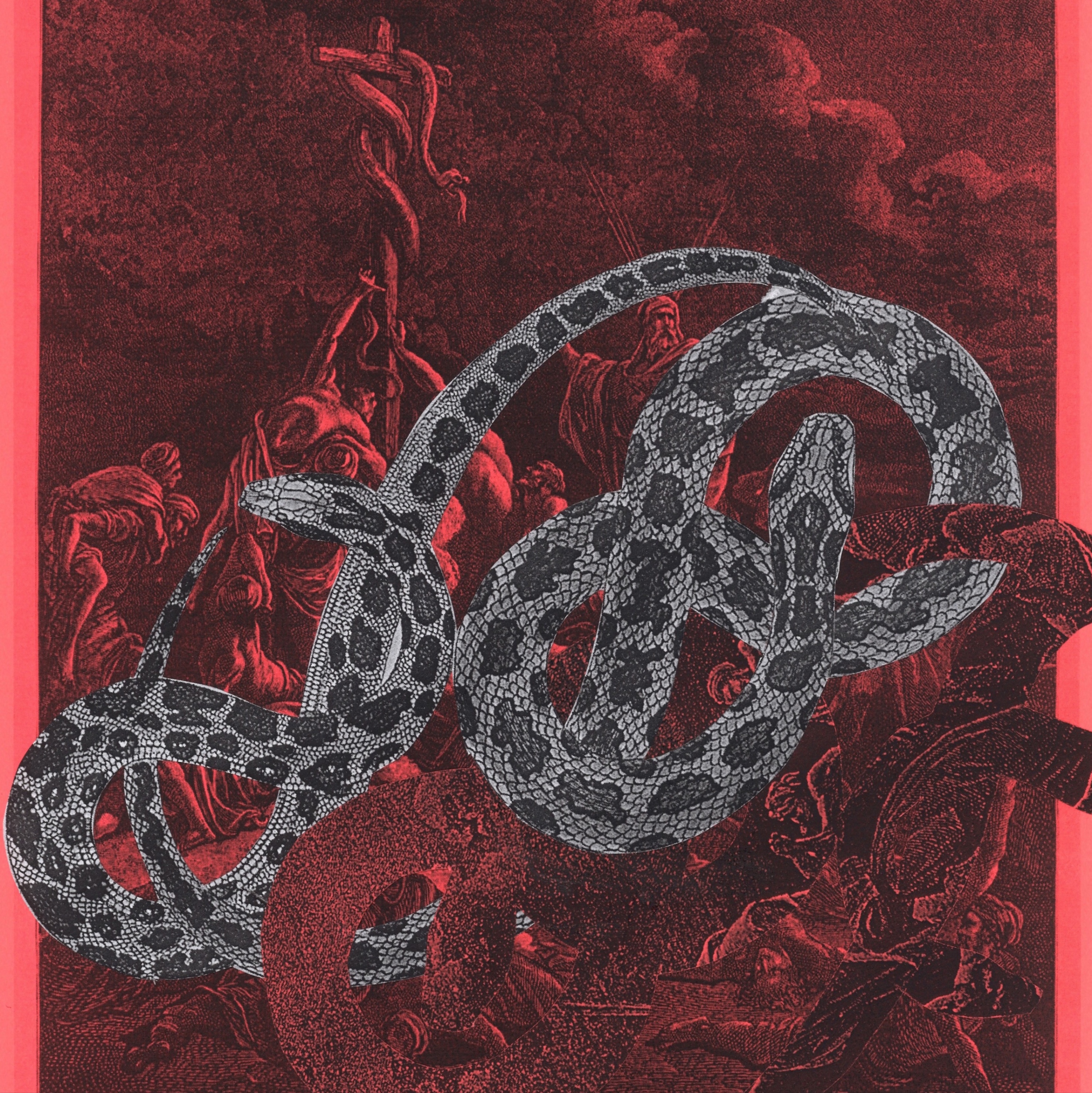 artwork of a serpent on a red background