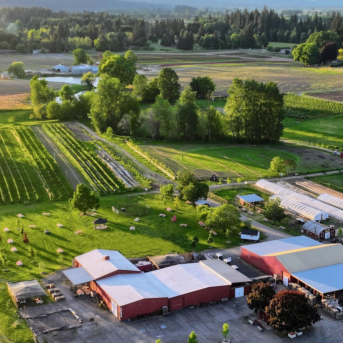 arial view of a farm and buildings