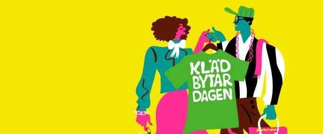Två tecknade människor som byter kläder