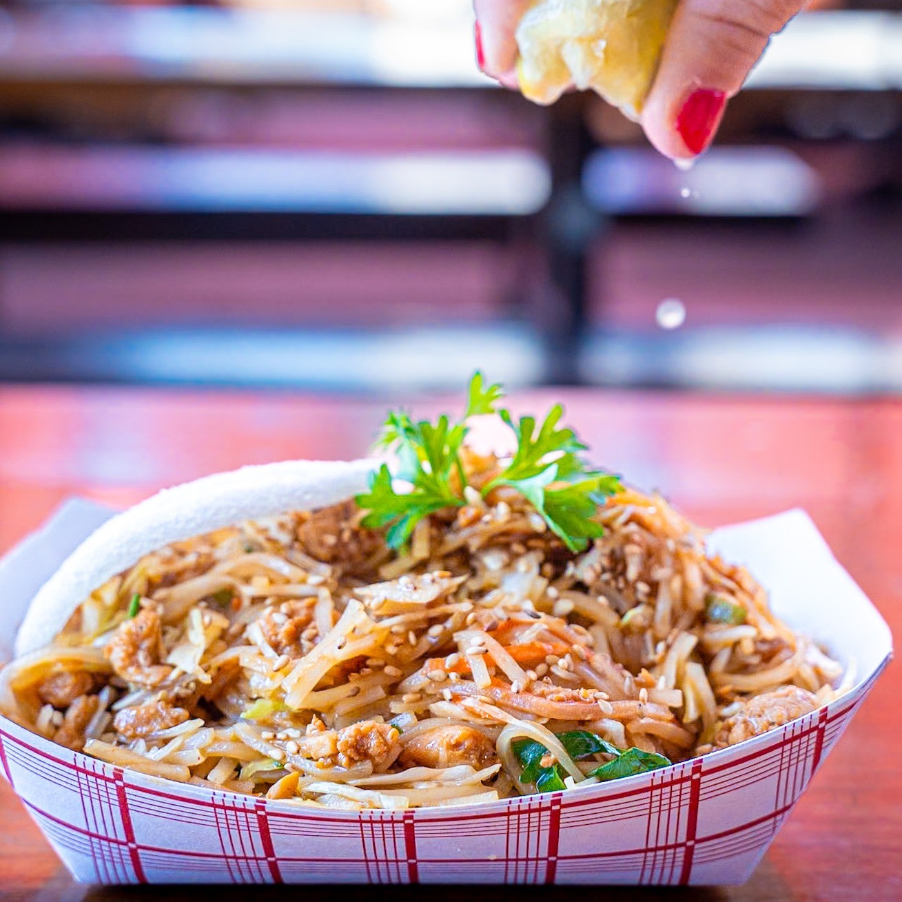 Burmese noodles on Portland Food Cart Tour 