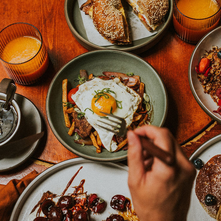 plates full of brunch items
