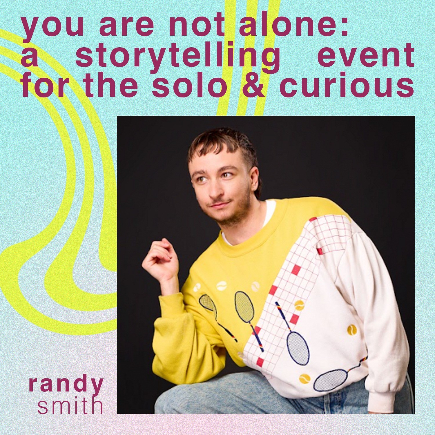 headshot of a person under title of event in text