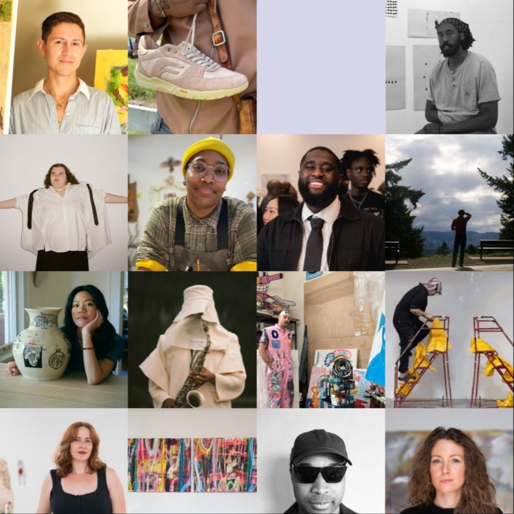 several square images if people in headshots and their art