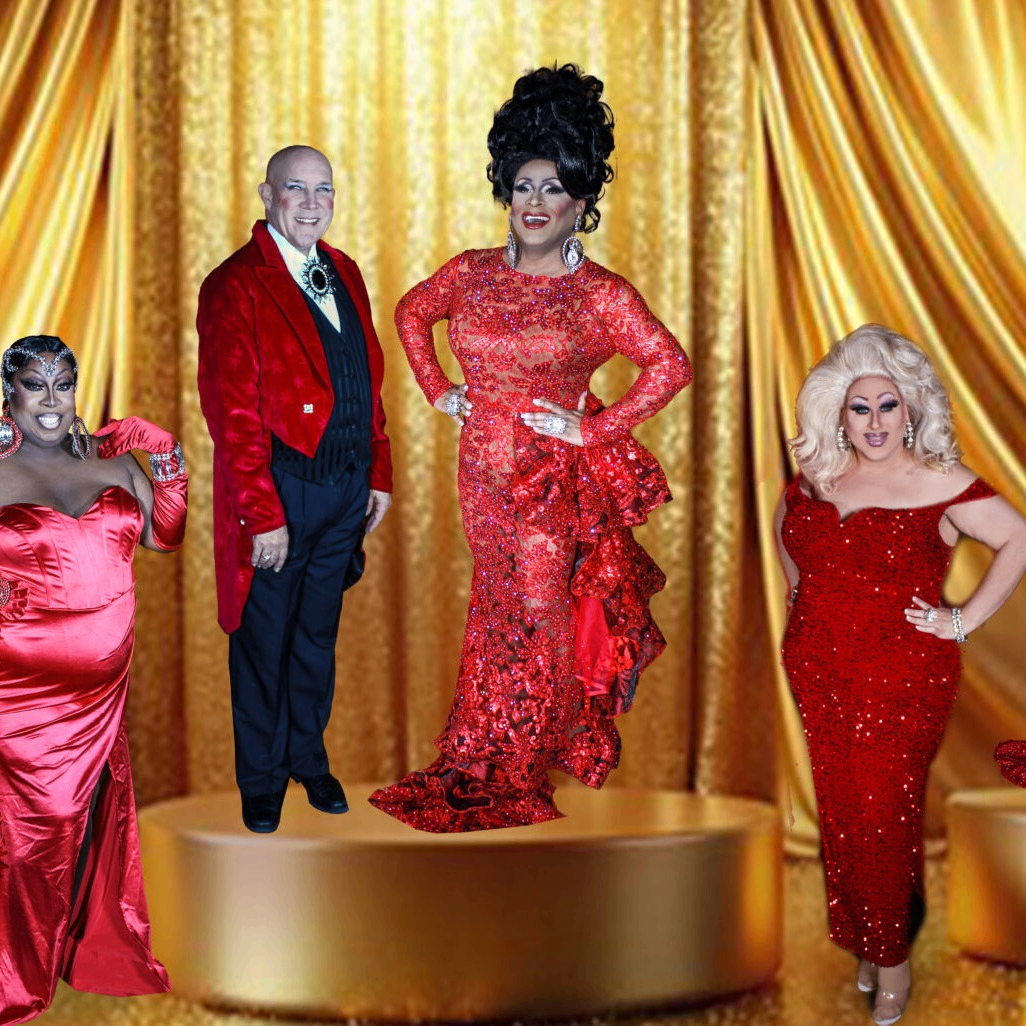 drag performers in sequined dresses