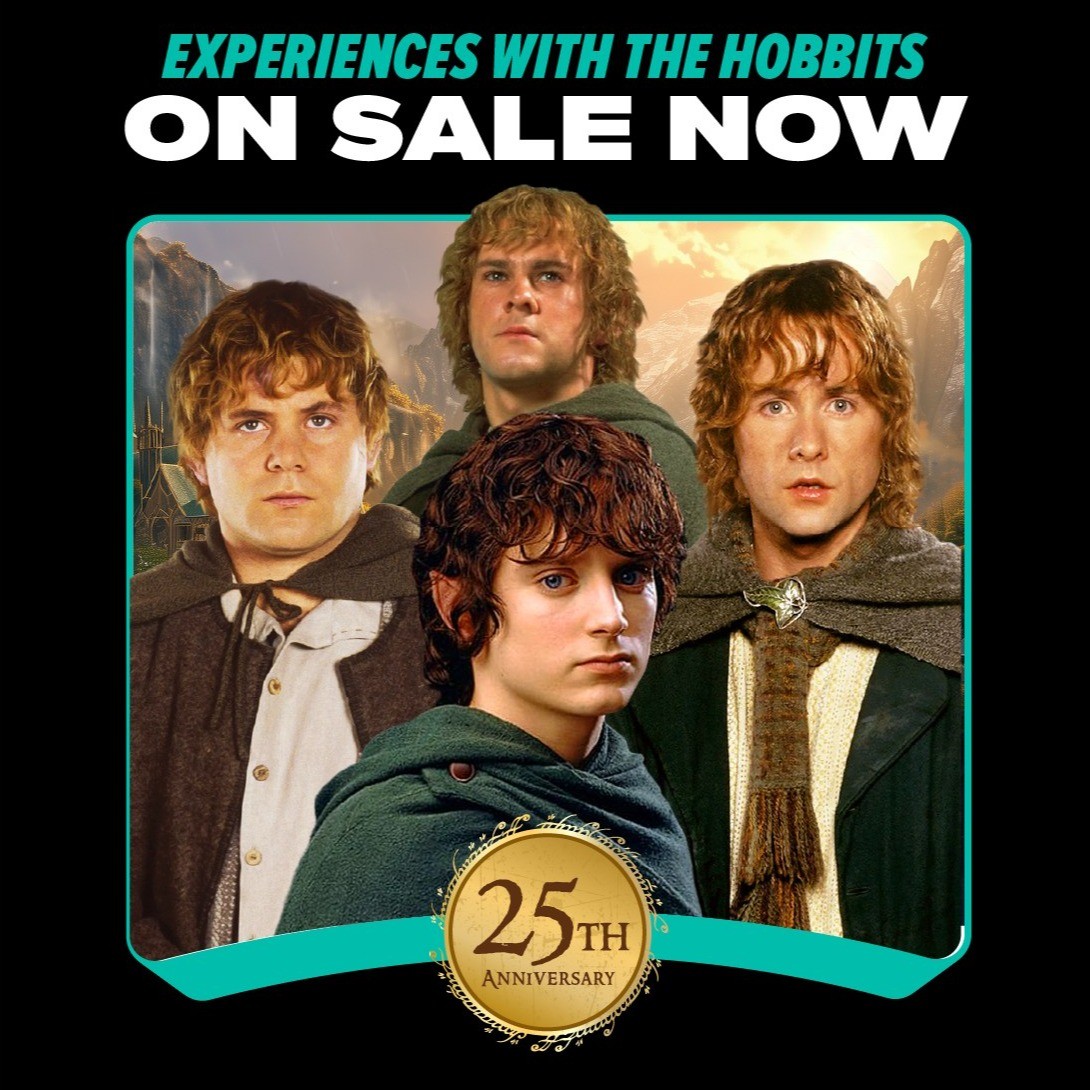 four hobbits with ribbon announcing the 25th anniversary