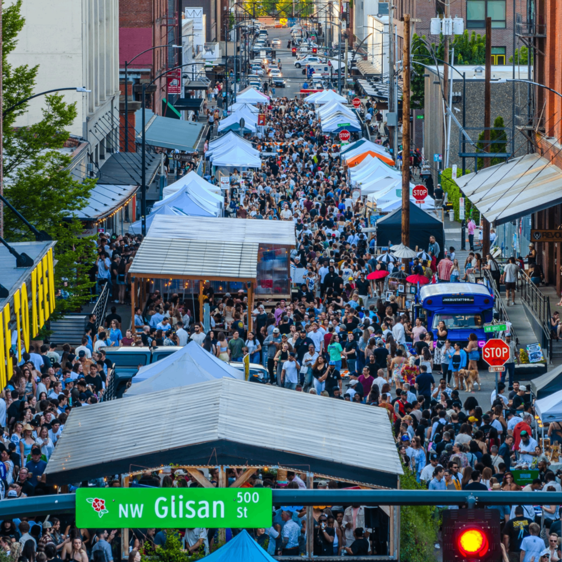 aerial view of a crowded outdoor market