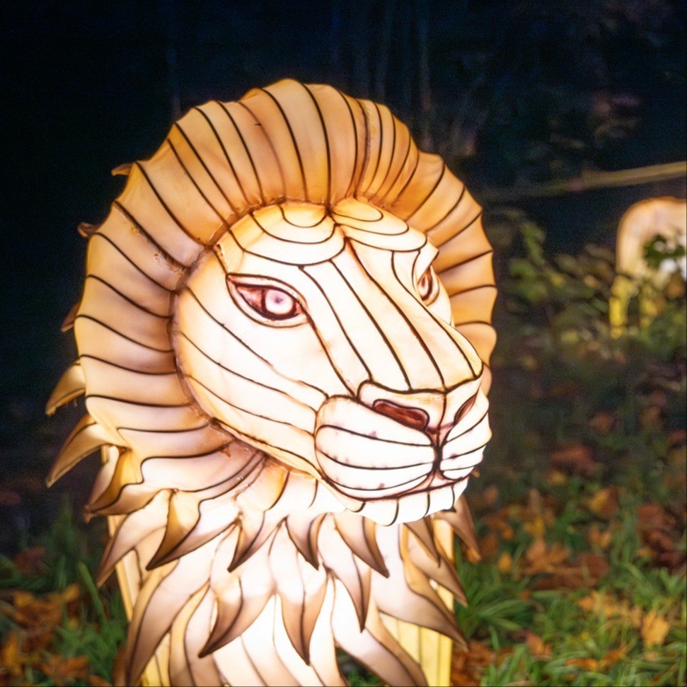 a lion figure made out of holiday lights