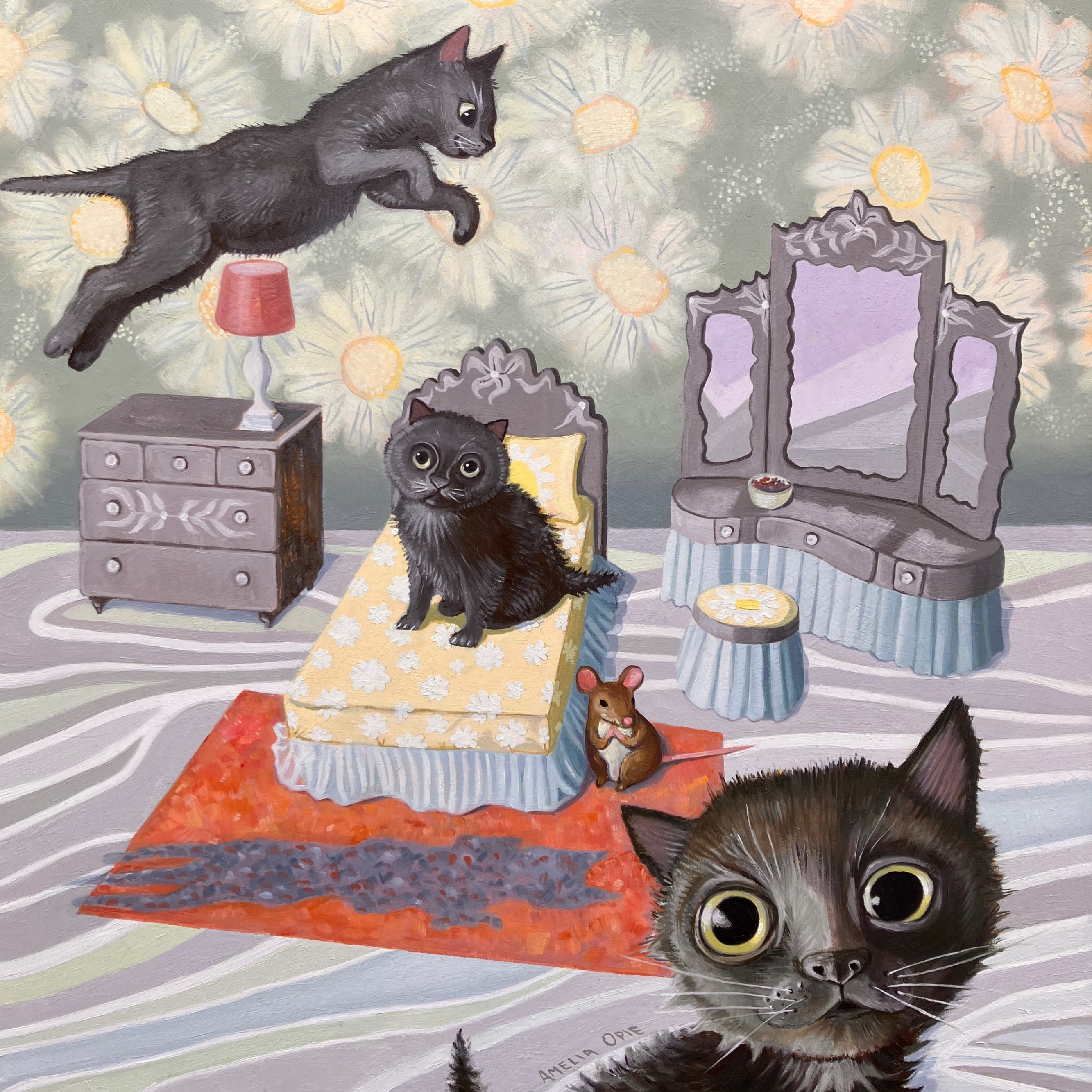 Leaping cat painting