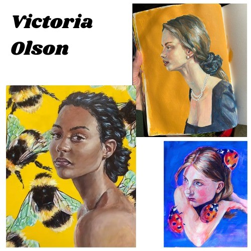 paintings of people with name of artist in text